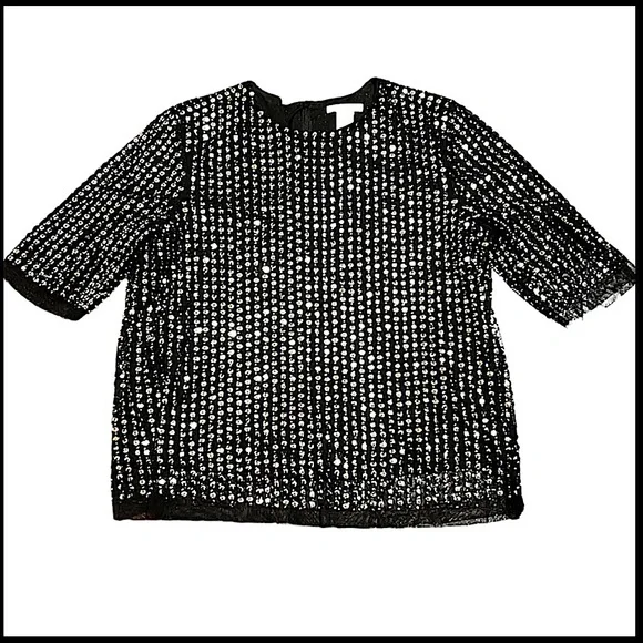 🄷&🄼 Straight-cut, short-sleeved blouse in sequin Size 8 - Picture 2 of 12